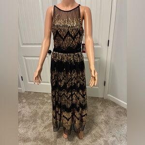 Vince Camuto Black Maxi Dress with Gold Sequin Pattern